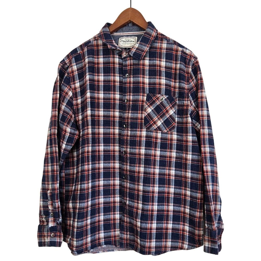 Heritage Cabincore Flannel Plaid Button Down Vintage Americana Blue Red Shirt XL